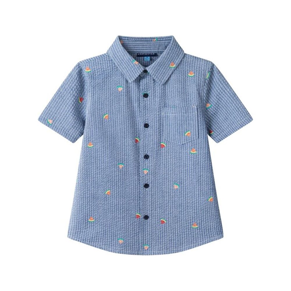 Andy & Evan Boys  Watermelon Seersucker Shirt, Blue